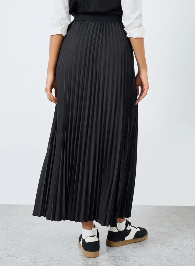 Take Two Take Two Solid Pleated A-Line Maxi Skirt