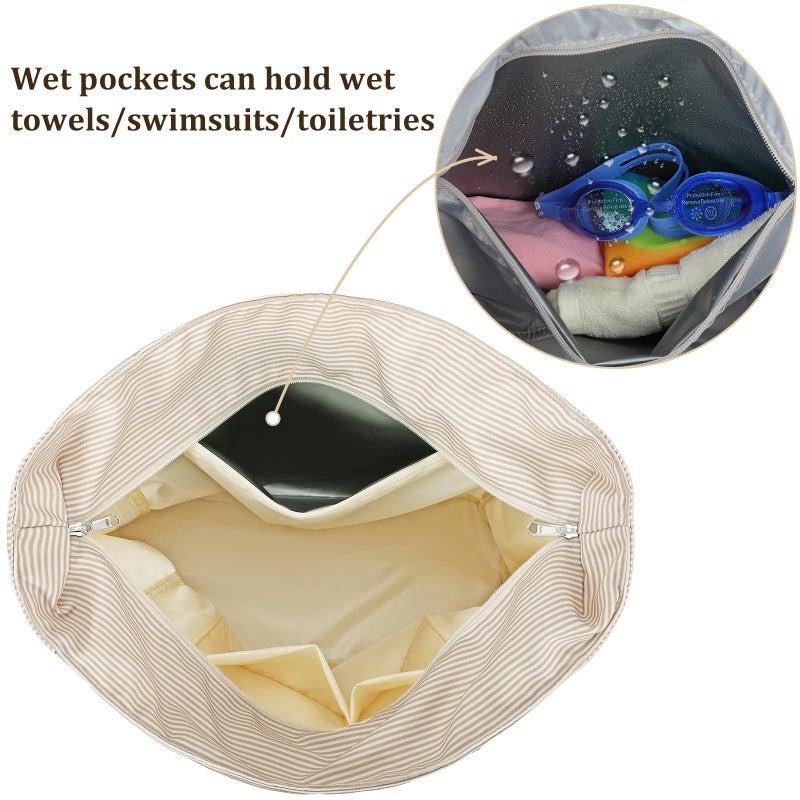 LEDAOU Large Beach Bag Women Waterproof Sandproof Zipper Beach Tote Pool Bag for Gym Grocery Travel with Wet Pocket - Image 4