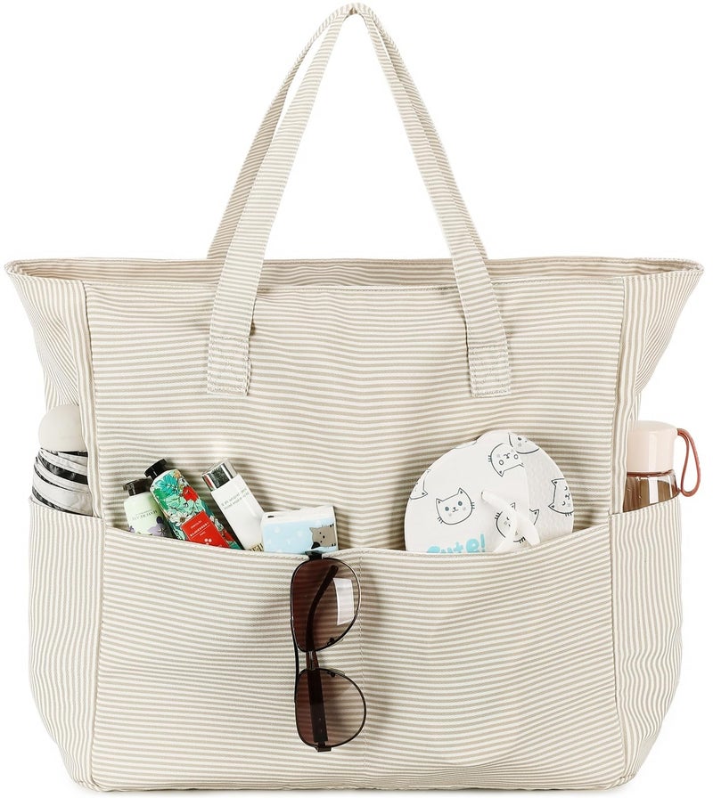 LEDAOU Large Beach Bag Women Waterproof Sandproof Zipper Beach Tote Pool Bag for Gym Grocery Travel with Wet Pocket - Image 1