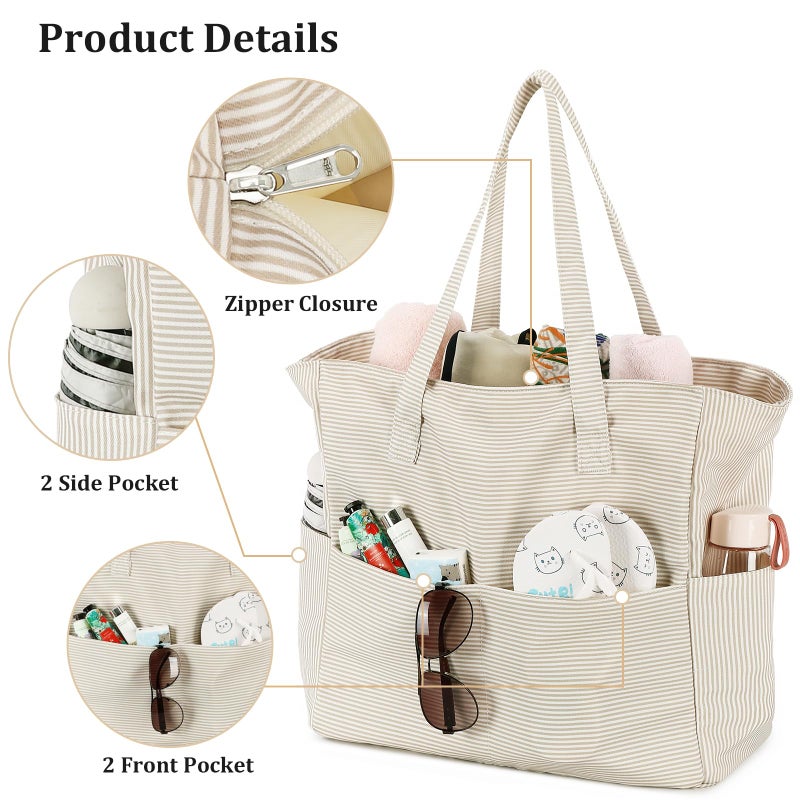 LEDAOU Large Beach Bag Women Waterproof Sandproof Zipper Beach Tote Pool Bag for Gym Grocery Travel with Wet Pocket - Image 5