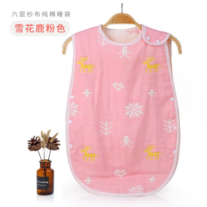 Sleeping Bag Pure Cotton Six-Layer Gauze Kidsren'S Baby Anti-Kick Vest Style Spring, Autumn And Summer Thin Air-Conditioned Room To Prevent Colds - Image 1