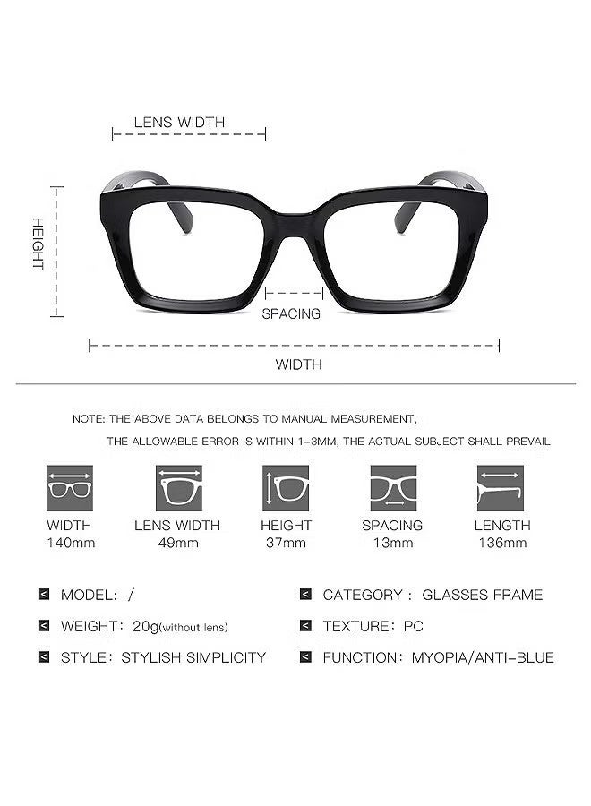 Classic Non-Prescription Clear Lens Eyeglasses For Women Men, 2PCS Fashion Vintage Square Thick Frame Fake Eyeglasses, Anti-Blue Light Full Frame Retro Fashion Simple Frame Glasses For Travel Holiday - Image 5