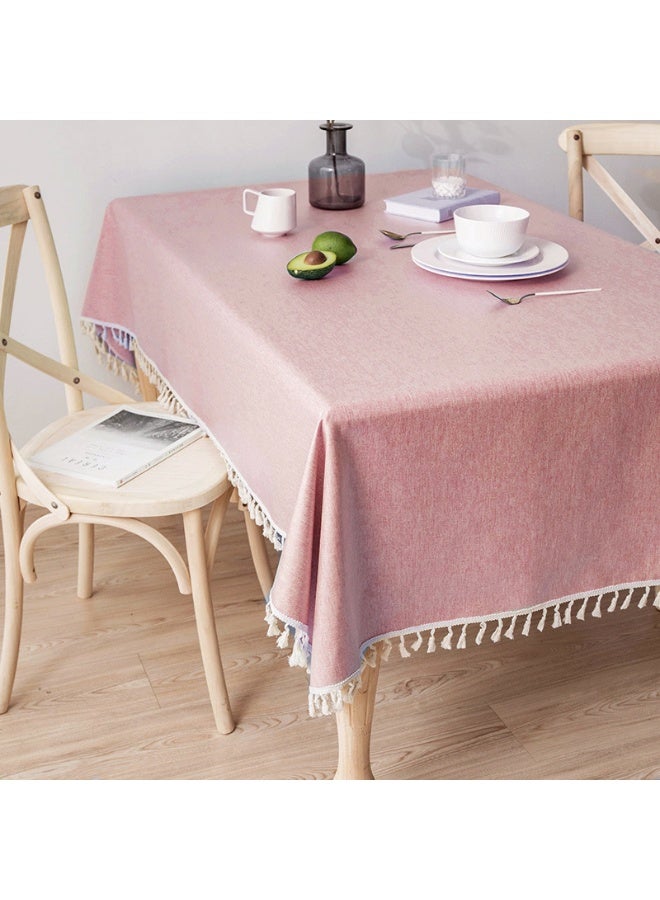 Anna 120*170cm Easy-Clean Waterproof Oil-Resistant Faux Linen Tassel Lace Tablecloth - Image 1