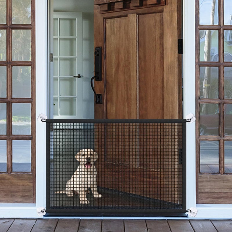 LWFCOEE Mesh Dog Gate For Pets  Magic Pet Gate For The House  Portable Indoor Puppy Safety Fence Guard For Stairs And Doorways  Easy Install Anywhere  38"" W X 30"" H  8 Hooks - Image 1