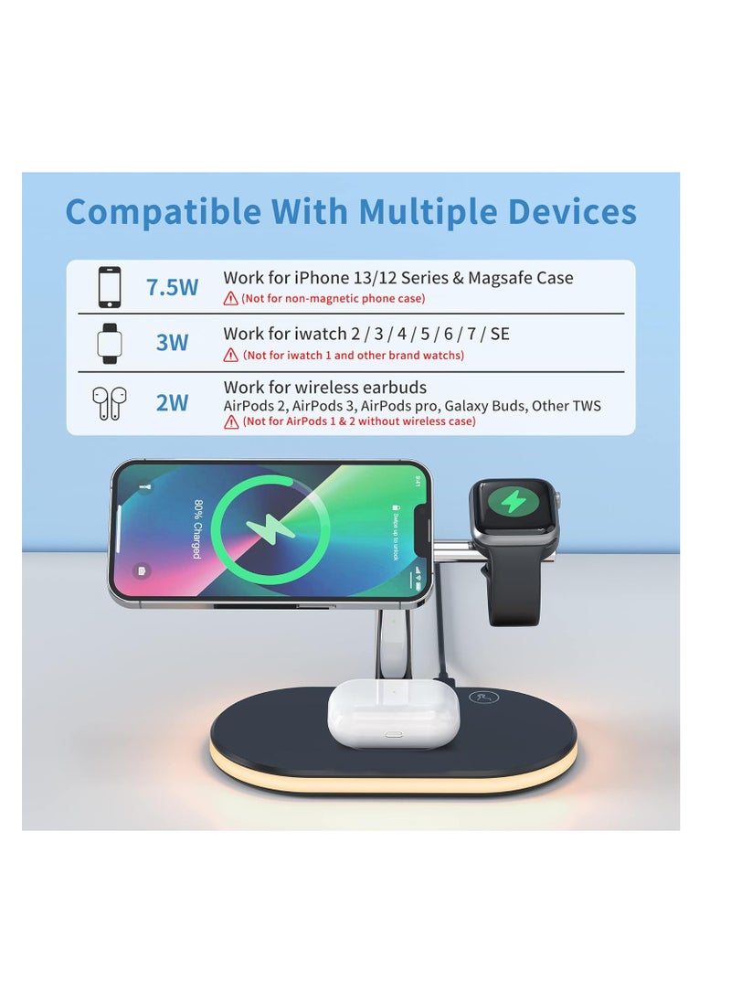 ماركة غير محددة - محطة شحن لاسلكية مغناطيسية 3 في 1 حامل شاحن لاسلكي مع ضوء LED لمحطة شحن Magsafe - Image 1