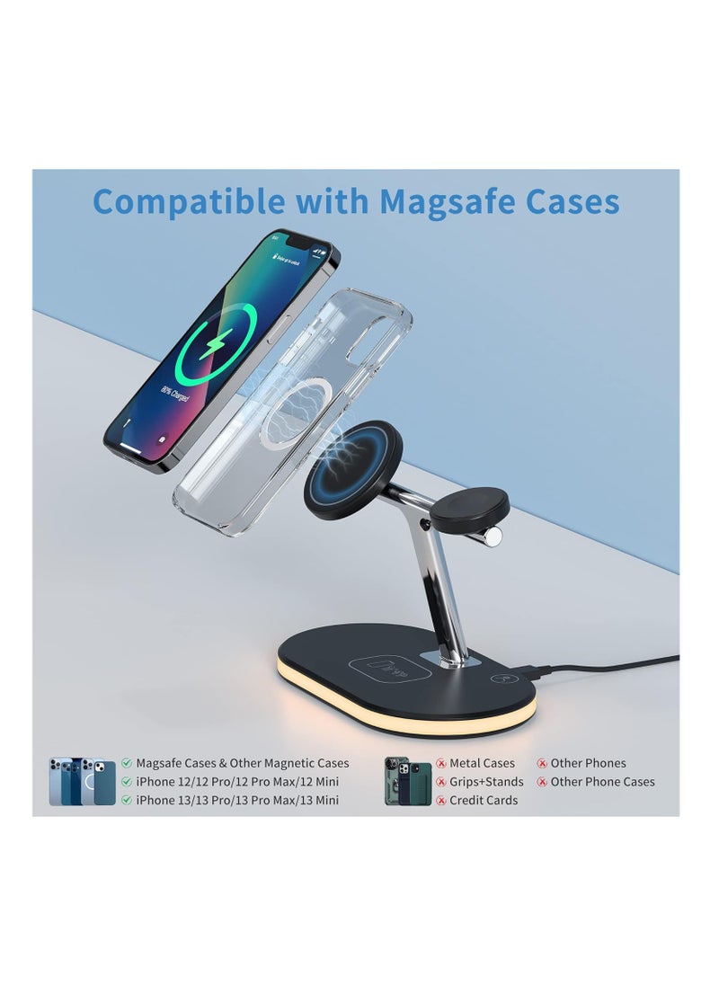 ماركة غير محددة - محطة شحن لاسلكية مغناطيسية 3 في 1 حامل شاحن لاسلكي مع ضوء LED لمحطة شحن Magsafe - Image 1