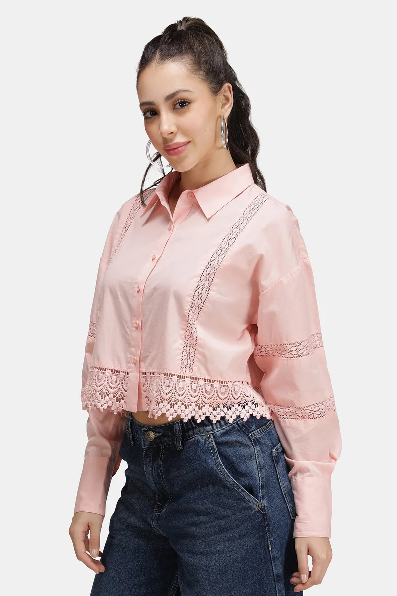 Virgio Cotton Lace Daywear Crop Shirts for Women