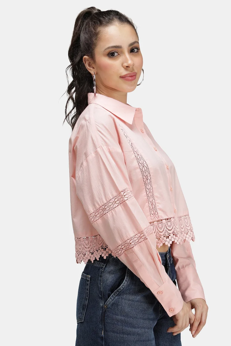 Virgio Cotton Lace Daywear Crop Shirts for Women