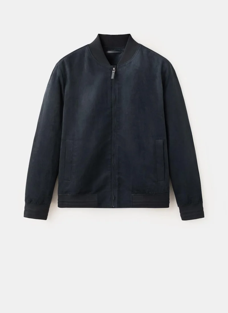 Mango Man 56-NAVY Suede-Effect Bomber Jacket for Men | Best Price UAE
