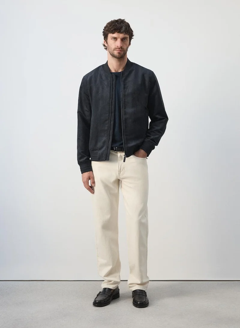 Mango Man 56-NAVY Suede-Effect Bomber Jacket for Men | Best Price UAE