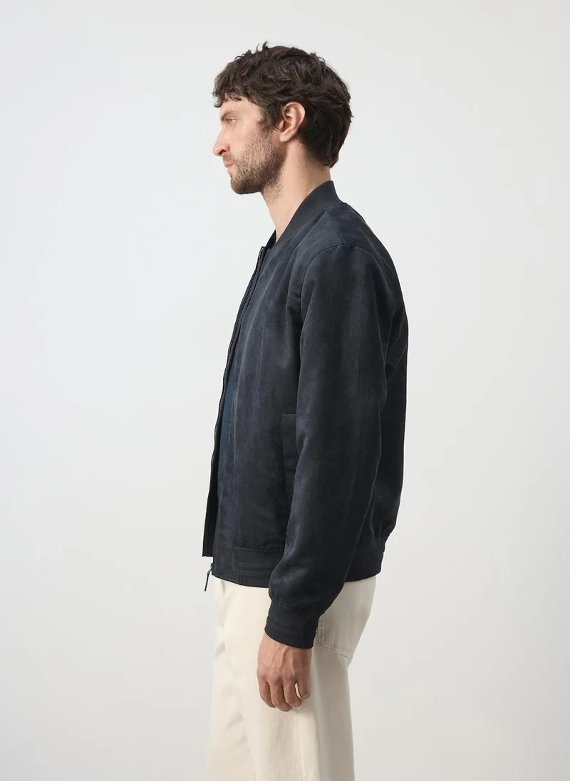 Mango Man 56-NAVY Suede-Effect Bomber Jacket for Men | Best Price UAE