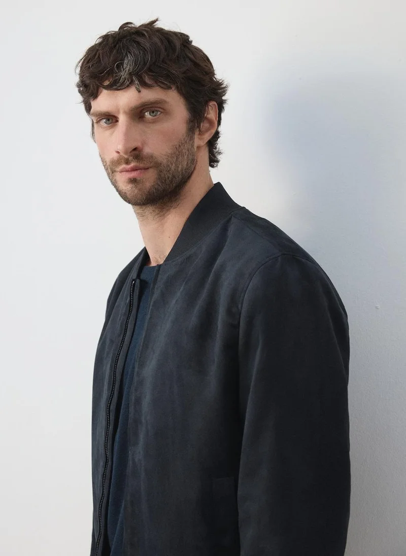 Mango Man 56-NAVY Suede-Effect Bomber Jacket for Men | Best Price UAE