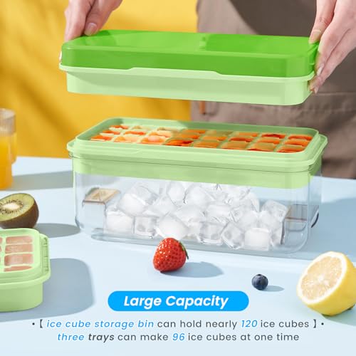 PHINOX Ice Cube Tray with Lid and Bin, 3 Pack Plastic Ice Cube Tray Molds, 96(4 * 8 * 3) pcs Ice Trays for freezer, Chilling Drinks, Whiskey & Cocktails, with Ice Container and Ice Scoop, BPA-Free - Image 4