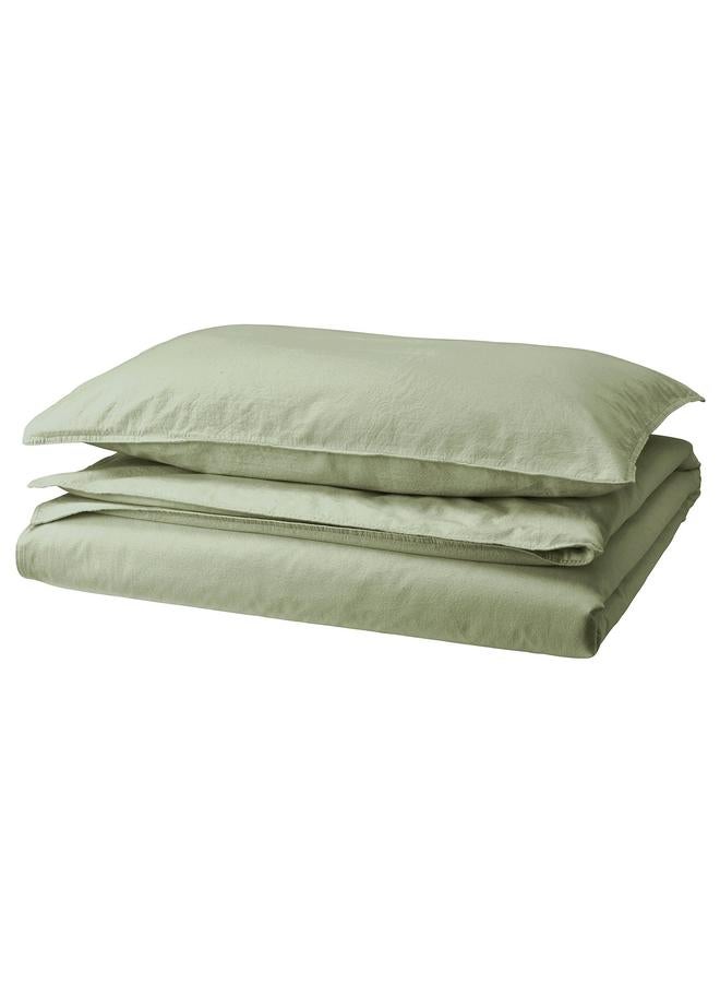 erorex Duvet cover and pillowcase, grey-green, 150x200/50x80 cm - Image 1