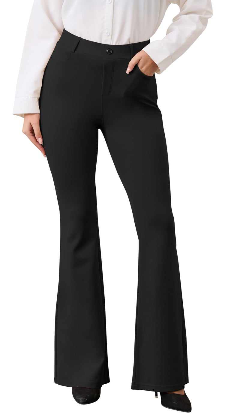 VIMPEP Flare Yoga Dress Work Pants Women High Waisted Pull On Stretchy Slacks Flared Leggings for Business Casual with Pockets 2102 31 Black M - Image 1