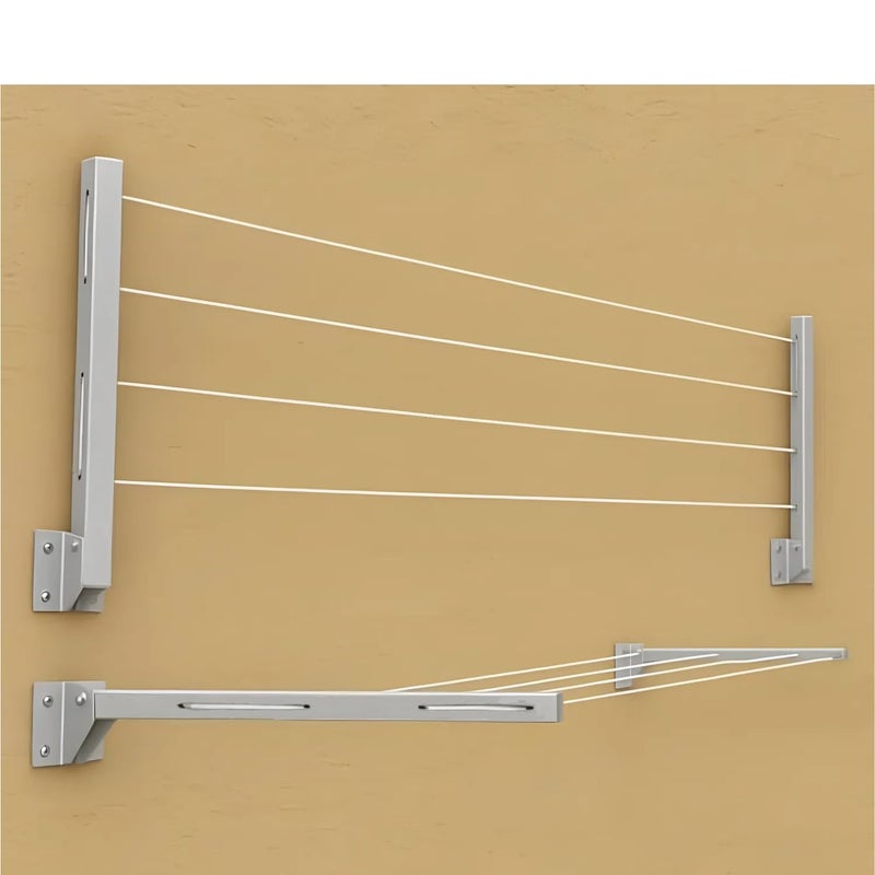 JD FRESH Metal Foldable Wall Mount Cloth Drying Stand with 30 Feet Rope/Wall Hanging Clothes Dryer Rack for Balcony & Indoor Use/Space Saving Wall Mounted Laundry Hanger(Silver) - Image 3