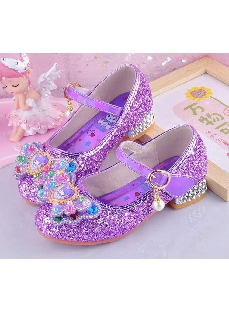 kuromi New Soft soled Princess Shoes Crystal Shoes for Little Girls Leather Shoes  - Image 1