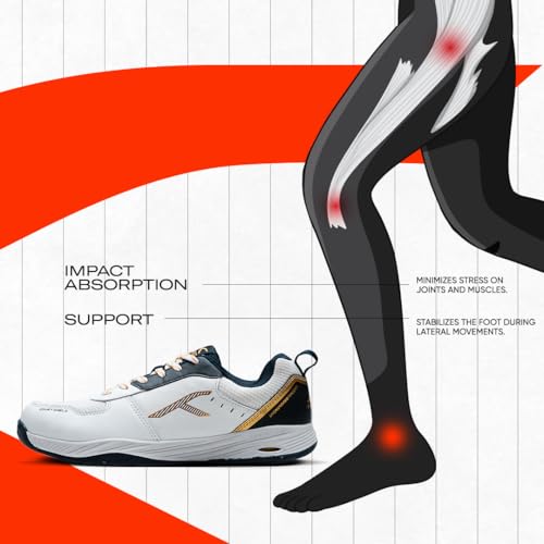 Hundred Unisex-Adult Court Shield Non-Marking Badminton Shoes | Enhanced Court Control Outsole for Precision | X-Cushion | Ideal for Indoor, Synthetic & Wooden Surfaces(White/Navy/Gold ;1 UK) - Image 3