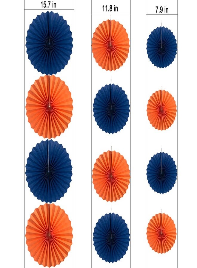 MOWO Royal Blue and Orange Paper Fans Party Decoration Wall Background Ceiling Hanging Decoration for Birthday Wedding Graduation Theme Party,12pc - Image 2
