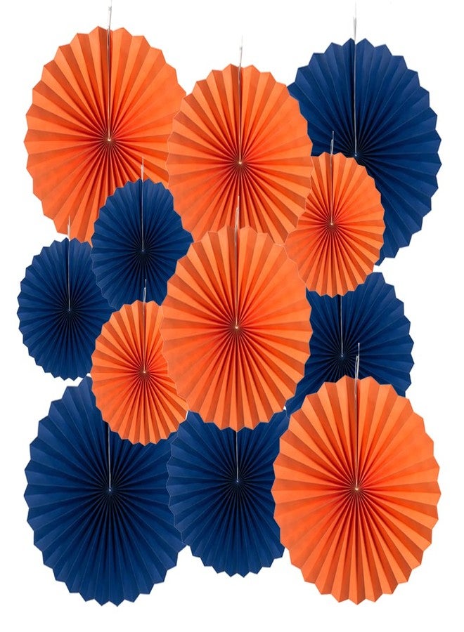MOWO Royal Blue and Orange Paper Fans Party Decoration Wall Background Ceiling Hanging Decoration for Birthday Wedding Graduation Theme Party,12pc - Image 1