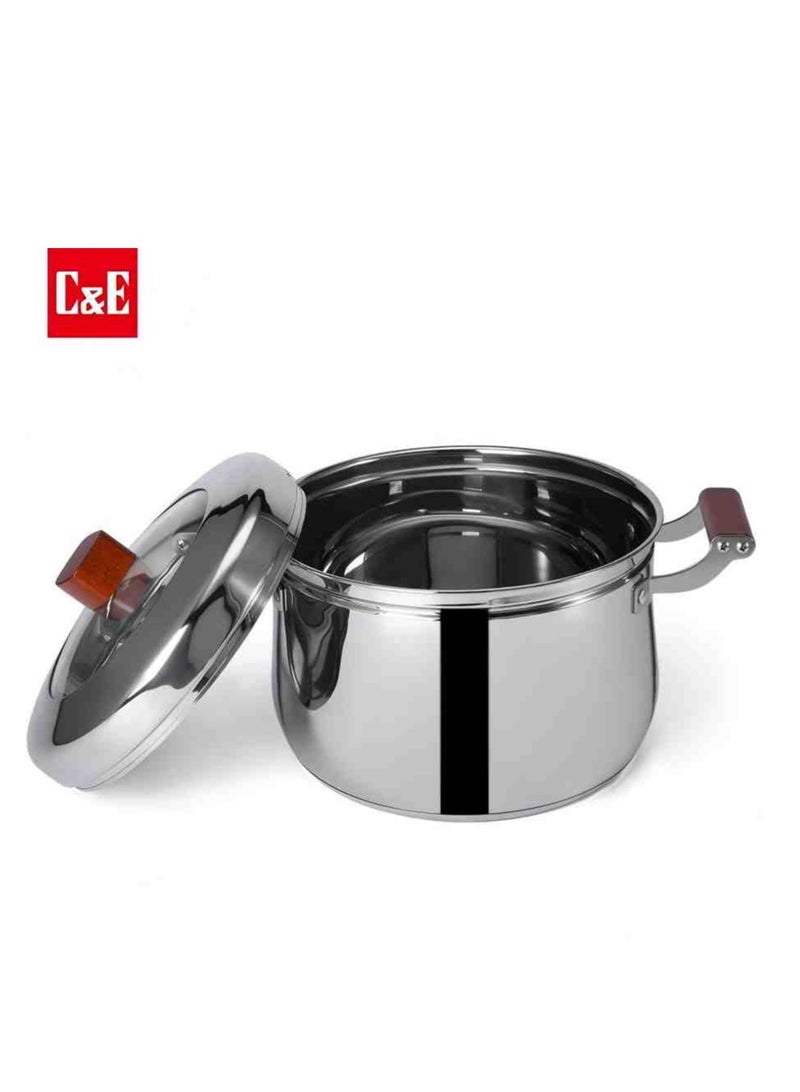 سي&إي 304 الحساء الفولاذ المقاوم للصدأ ، وعاء طهي الطعام متعدد الوظائف المنزلية ، مع مياه قابلة للقطع بالبخار ، مقبض الخشب ، المواصفات: 26 سم * 37 سم - Image 3