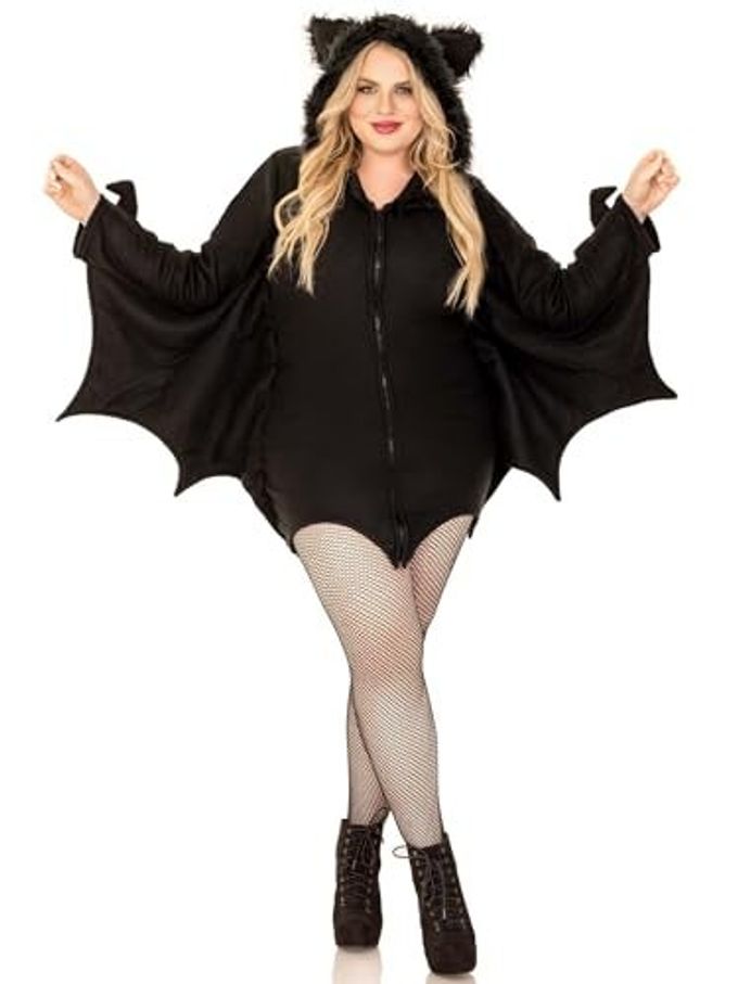 Leg Avenue womens Cozy Bat Hooded Fleece dress Cute Winged Halloween for women Adult Sized Costumes, Black, 1X 2X US - Image 1