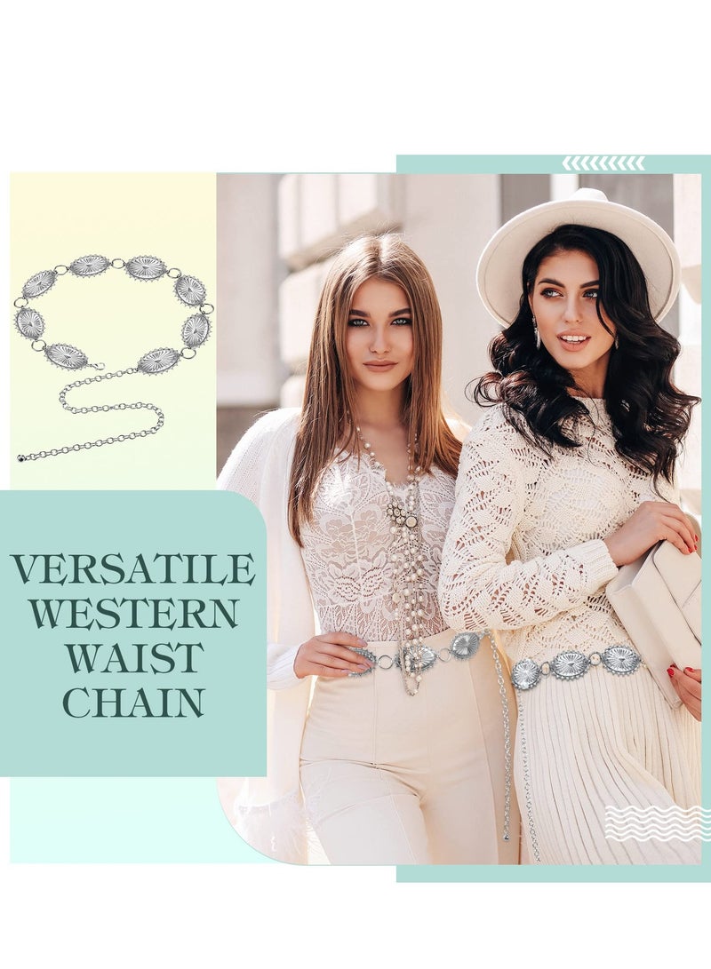 SYOSI Metal Chain Belt for Women, Fashion Metal Oval Chain Belt, Adjustable Women's Belts for Dresses Jeans, Western Cowgirl Belts for Girls Women (Silver) - Image 5