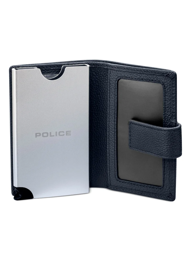 Police Boumous Navy Blue Boumous Leather & Alloy Men's Automatic Card Case, RFID Safe - PELGD2206906 for Men | Best Price UAE