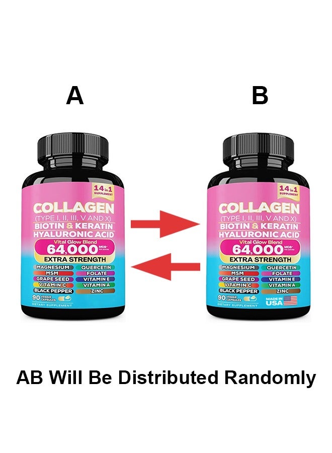 Ocean Collagen Types I, II, III, V and X Biotin & Keratin, 14 in 1 Supplement, Vital Glow Blend 64000 MCG Extra Strength, Scientifically Formulated for Maximum Effectiveness, 90 Veggie Capsules - Image 2