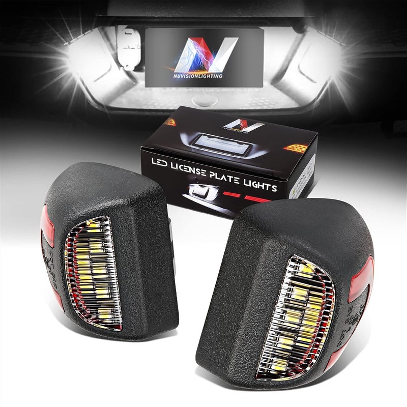 NVL-LPL-021 زوج من أضواء لوحة الترخيص LED ذات الهيكل الأسود والعدسة الشفافة ونمط العدسة الحمراء C المتوافقة مع 00-06 Suburban / 99-13 Silverado / 02-13 Avalanche - Image 1