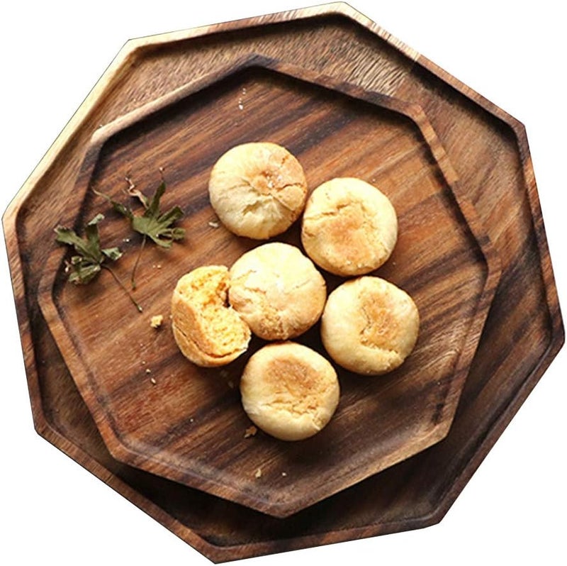 Renawe Set of 2 Acacia Wooden Trays Serving Platters Round Square Veggie Serving Tray Decor Bread Charcuterie Board Fruit Hosting Essentials Cheese Platter Vegetable Food Dish Charger Plate Charcuterie Board - Image 1