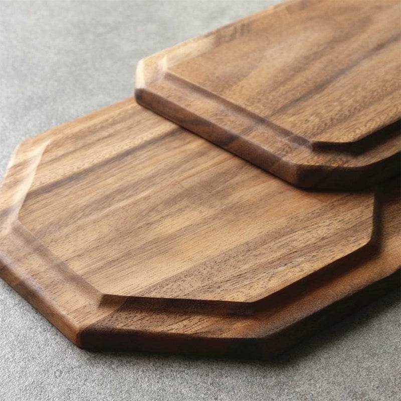 Renawe Set of 2 Acacia Wooden Trays Serving Platters Round Square Veggie Serving Tray Decor Bread Charcuterie Board Fruit Hosting Essentials Cheese Platter Vegetable Food Dish Charger Plate Charcuterie Board - Image 3
