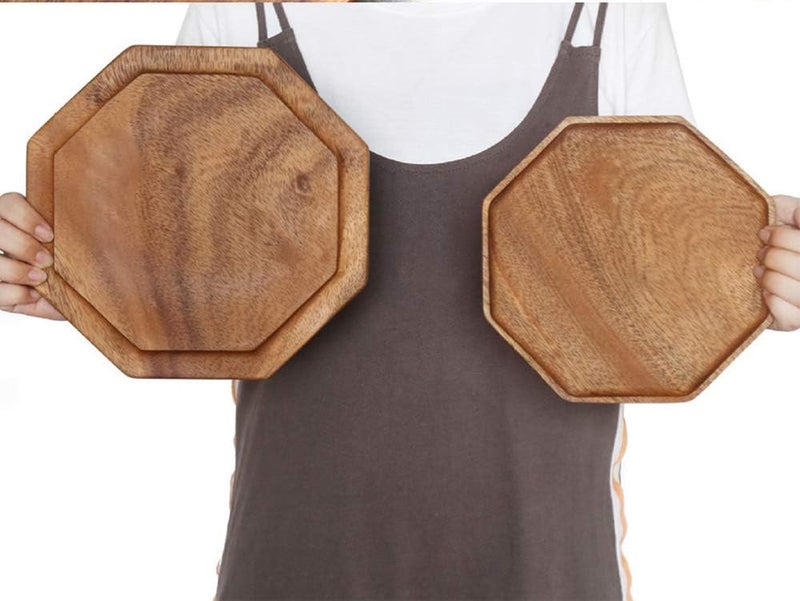Renawe Set of 2 Acacia Wooden Trays Serving Platters Round Square Veggie Serving Tray Decor Bread Charcuterie Board Fruit Hosting Essentials Cheese Platter Vegetable Food Dish Charger Plate Charcuterie Board - Image 5