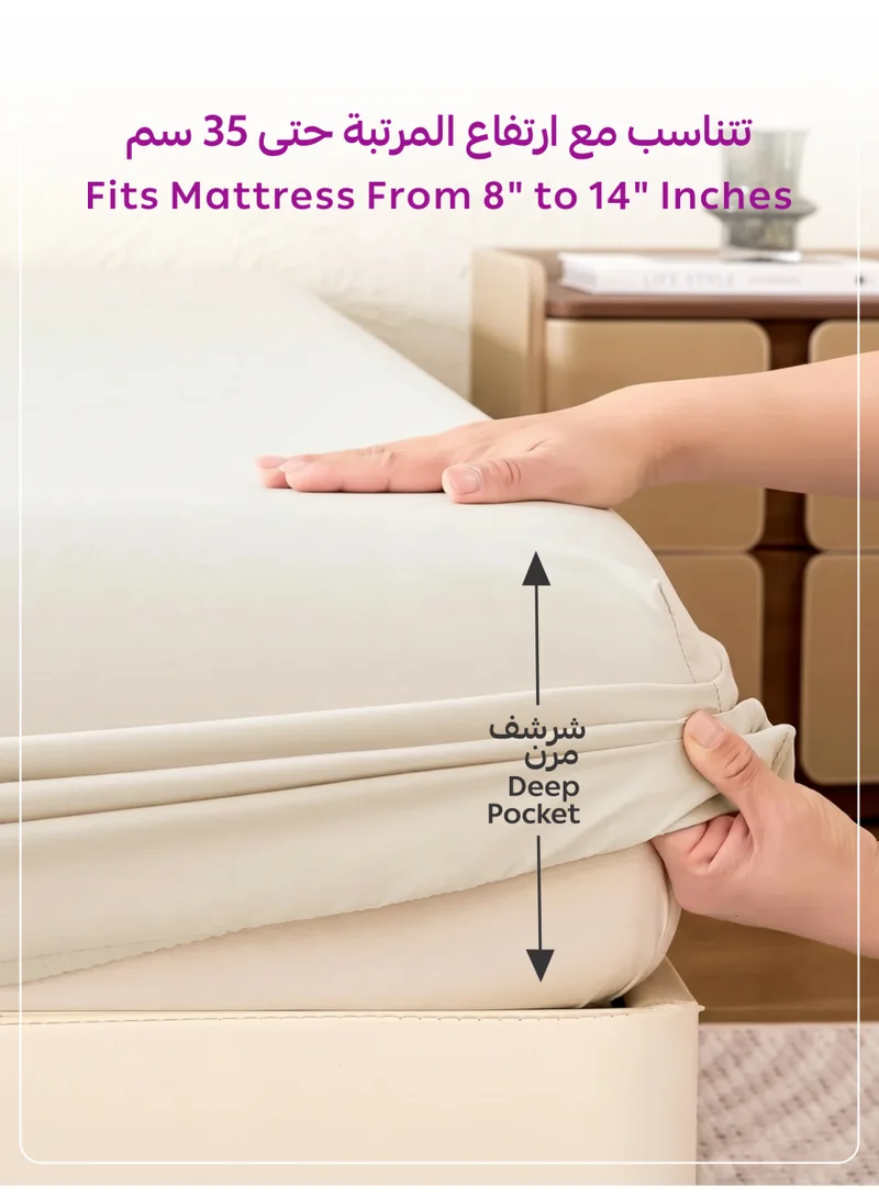 Donetella Marshmallow 1 Pcs King Fitted Sheet 180x200 cm | OEKO-TEX Certified Brushed Microfiber Deep Pocket Sheet with All Around Elastic | Ultra Soft, Wrinkle Resistant, Easy Care, Safe for Sensitive Skin  | Best Price UAE