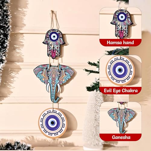 CraftVatika Elephant Wooden Wall Hanging Decoration for Home Decor Pooja Room Decoration Items - Hamsa Hand Hanging Decoration Items for Living Room, Bedroom, House, Office, Home Entrance Decoration - Image 4