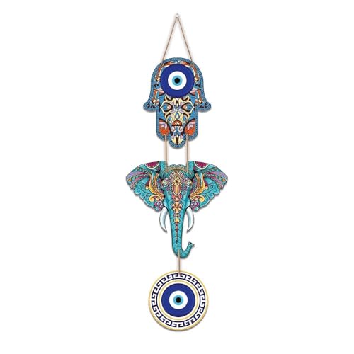 CraftVatika Elephant Wooden Wall Hanging Decoration for Home Decor Pooja Room Decoration Items - Hamsa Hand Hanging Decoration Items for Living Room, Bedroom, House, Office, Home Entrance Decoration - Image 2