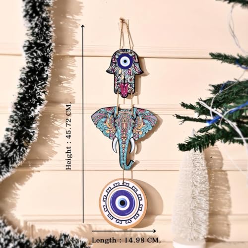 CraftVatika Elephant Wooden Wall Hanging Decoration for Home Decor Pooja Room Decoration Items - Hamsa Hand Hanging Decoration Items for Living Room, Bedroom, House, Office, Home Entrance Decoration - Image 3