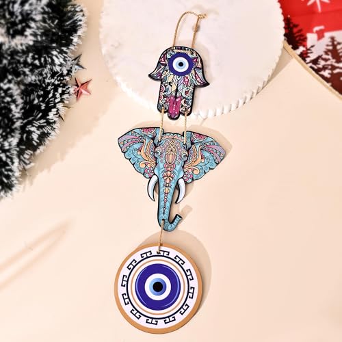 CraftVatika Elephant Wooden Wall Hanging Decoration for Home Decor Pooja Room Decoration Items - Hamsa Hand Hanging Decoration Items for Living Room, Bedroom, House, Office, Home Entrance Decoration - Image 5