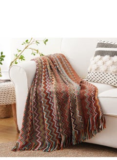 Boho Throw Blanket,Rust Red Throw Blankets for Couch Bed Sofa,Knitted Tassel Blanket Throw, Lightweight Blanket,Decorative Blankets,50x90inch