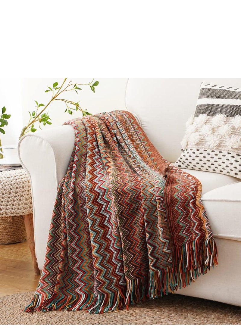 Generic - Boho Throw Blanket,Rust Red Throw Blankets for Couch Bed Sofa,Knitted Tassel Blanket Throw, Lightweight Blanket,Decorative Blankets,50x90inch - Image 1
