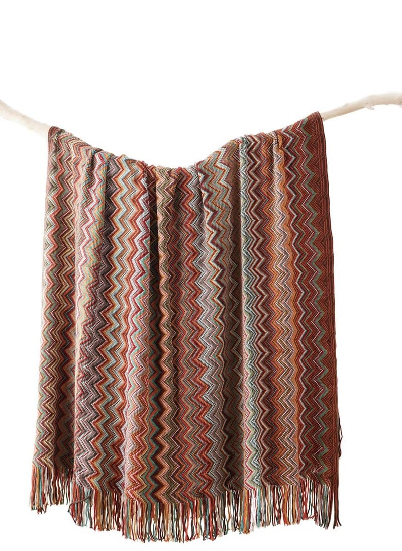 Generic - Boho Throw Blanket,Rust Red Throw Blankets for Couch Bed Sofa,Knitted Tassel Blanket Throw, Lightweight Blanket,Decorative Blankets,50x90inch - Image 1