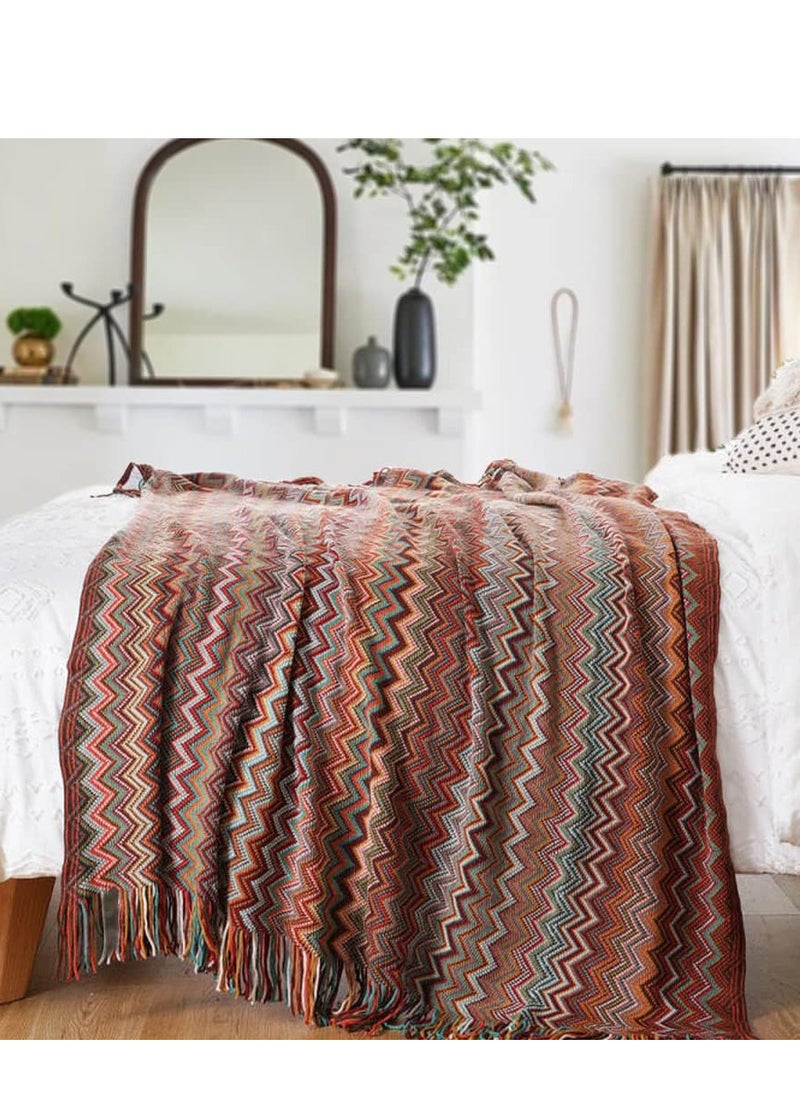 Generic - Boho Throw Blanket,Rust Red Throw Blankets for Couch Bed Sofa,Knitted Tassel Blanket Throw, Lightweight Blanket,Decorative Blankets,50x90inch - Image 1