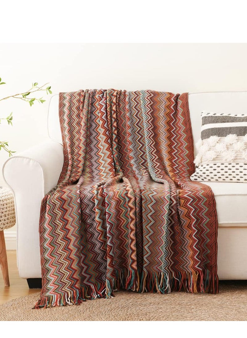 Generic - Boho Throw Blanket,Rust Red Throw Blankets for Couch Bed Sofa,Knitted Tassel Blanket Throw, Lightweight Blanket,Decorative Blankets,50x90inch - Image 1