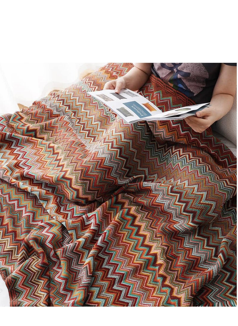 Generic - Boho Throw Blanket,Rust Red Throw Blankets for Couch Bed Sofa,Knitted Tassel Blanket Throw, Lightweight Blanket,Decorative Blankets,50x90inch - Image 1