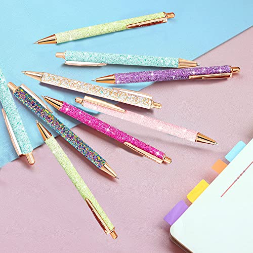 Xccj 9 Pcs Fancy Pens for Women Glitter Colorful Ballpoint Pens Metal Retractable Pens Black Ink Medium Point 1.0 mm Pretty Cute Sequins Journaling Pen for Women Girls (Fresh style) - Image 3