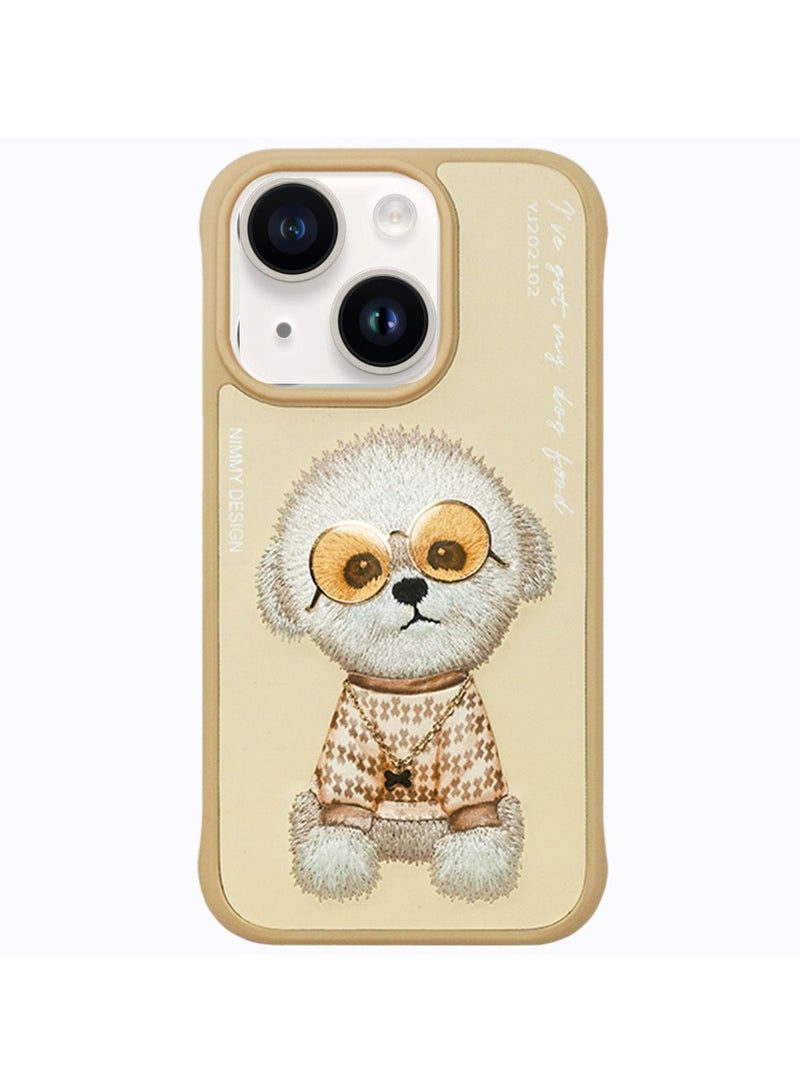 Nimmy Apple iPhone 13 And 14 Cute Dog 3D Embroidery Case With Original Glasses & Original Chain - Image 1