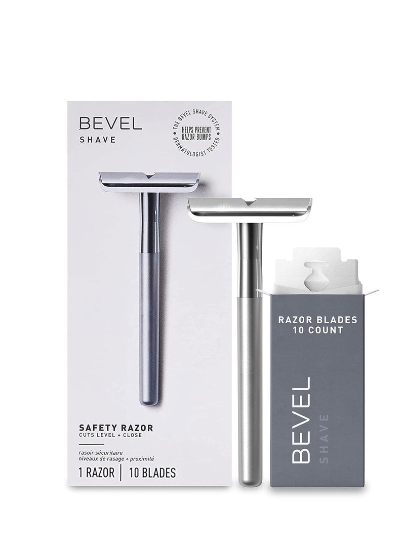 Bevel Bevel Safety Razor with Brass Weighted Handle and 10 Double Edge Safety Blade Refills, Single Blade Razor for Men, Designed for Coarse Hair to Prevent Razor Bumps - Silver (Packaging May Vary) - Image 4