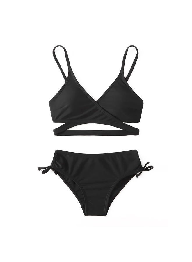 MIENOE Teen Girls Two-Piece Bikini Swimsuits | Removable Chest Pad Nylon Swimwear Kids Size 6-17 Years, Black -️︎ Cross Style, 12-13 Years - Image 3