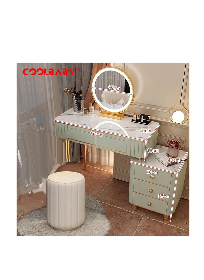 Cool Baby Mint Green Vanity Table Set with LED Mirrorand Chair_Elegant Solid Wood Dressing Table  - Image 2