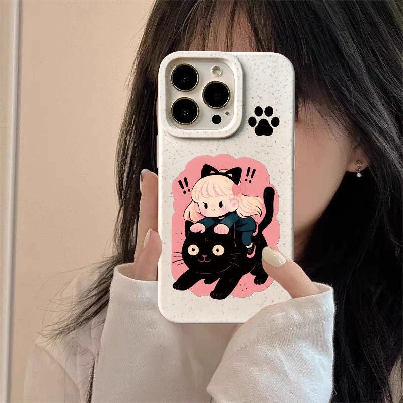 Apple iPhone 14 Pro Phone Case, Cute Black Cat Girl Design, Drop-Proof Protective Soft Case - Image 2